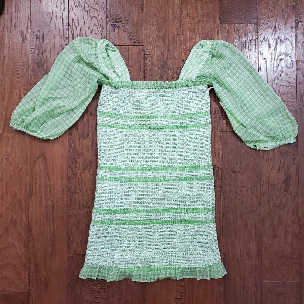 REVOLVE Light Green Smocked Mini Dress - Picture 2 of 4
